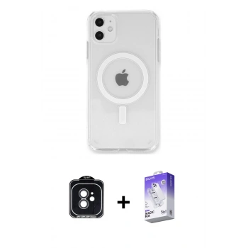 MARSİLYAN™- iPhone 11 Kılıf Kutup Klasik Serisi - Siyah Bilvis 5in1 3D Magic Cam Ekran Koruyucu + PVD Metal Kamera Lens - SH