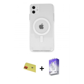MARSİLYAN™- iPhone 11 Kılıf Kutup Klasik Serisi - Siyah Bilvis 5in1 3D Magic Cam Ekran Koruyucu + Rainbow Kamera Lens Koruma Cam - KI
