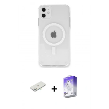 MARSİLYAN™- iPhone 11 Kılıf Kutup Klasik Serisi - Siyah Bilvis 5in1 3D Magic Cam Ekran Koruyucu + Renkli Kamera Lens Koruma Cam - SI
