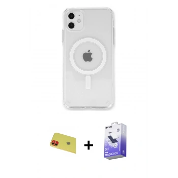 MARSİLYAN™- iPhone 11 Kılıf Kutup Klasik Serisi - Siyah Bilvis 5in1 5D Magic Hayalet Cam Ekran Koruyucu + Rainbow Kamera Lens Koruma Cam - KI
