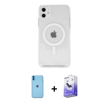 MARSİLYAN™- iPhone 11 Kılıf Kutup Klasik Serisi - Siyah Bilvis 5in1 5D Magic Hayalet Cam Ekran Koruyucu + Neon Fosforlu Kamera Lens - MI