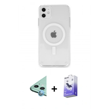 MARSİLYAN™- iPhone 11 Kılıf Kutup Klasik Serisi - Siyah Bilvis 5in1 5D Magic Hayalet Cam Ekran Koruyucu + Raze Metal Kamera Lens - MI