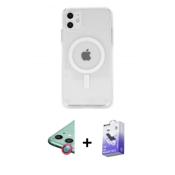 MARSİLYAN™- iPhone 11 Kılıf Kutup Klasik Serisi - Siyah Bilvis 5in1 5D Magic Hayalet Cam Ekran Koruyucu + Raze Metal Kamera Lens - KI