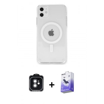 MARSİLYAN™- iPhone 11 Kılıf Kutup Klasik Serisi - Siyah Bilvis 5in1 5D Magic Hayalet Cam Ekran Koruyucu + PVD Metal Kamera Lens - SH