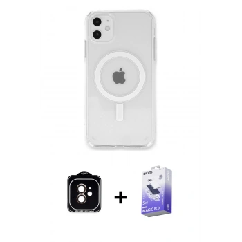 MARSİLYAN™- iPhone 11 Kılıf Kutup Klasik Serisi - Siyah Bilvis 5in1 5D Magic Hayalet Cam Ekran Koruyucu + PVD Metal Kamera Lens - TU