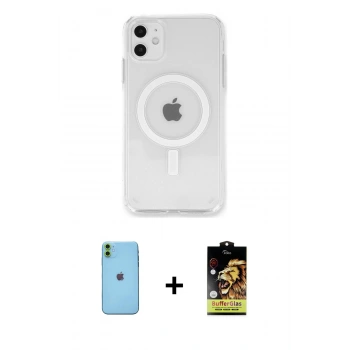 MARSİLYAN™- iPhone 11 Kılıf Kutup Klasik Serisi - Siyah Buffer Cam Ekran Koruyucu + Neon Fosforlu Kamera Lens - YL