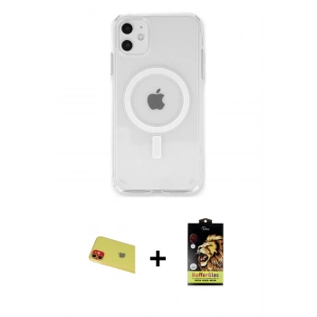 MARSİLYAN™- iPhone 11 Kılıf Kutup Klasik Serisi - Siyah Buffer Cam Ekran Koruyucu + Rainbow Kamera Lens Koruma Cam - KI