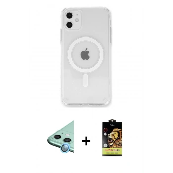 MARSİLYAN™- iPhone 11 Kılıf Kutup Klasik Serisi - Siyah Buffer Cam Ekran Koruyucu + Raze Metal Kamera Lens - MI
