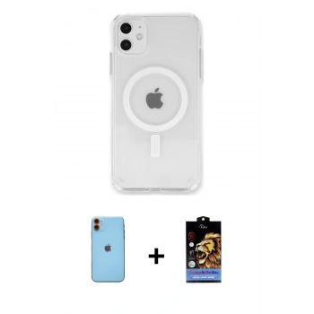 MARSİLYAN™- iPhone 11 Kılıf Kutup Klasik Serisi - Siyah Buffer Hayalet Cam Ekran Koruyucu + Neon Fosforlu Kamera Lens - TU
