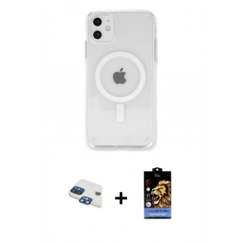 MARSİLYAN™- iPhone 11 Kılıf Kutup Klasik Serisi - Siyah Buffer Hayalet Cam Ekran Koruyucu + Pers Alüminyum Kamera Lens - LT