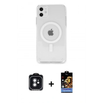 MARSİLYAN™- iPhone 11 Kılıf Kutup Klasik Serisi - Siyah Buffer Hayalet Cam Ekran Koruyucu + PVD Metal Kamera Lens - SH