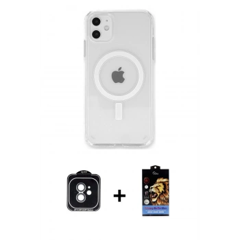 MARSİLYAN™- iPhone 11 Kılıf Kutup Klasik Serisi - Siyah Buffer Hayalet Cam Ekran Koruyucu + PVD Metal Kamera Lens - YL