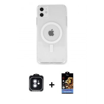 MARSİLYAN™- iPhone 11 Kılıf Kutup Klasik Serisi - Siyah Buffer Hayalet Cam Ekran Koruyucu + PVD Metal Kamera Lens - MI