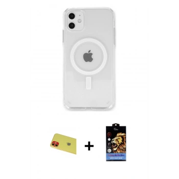 MARSİLYAN™- iPhone 11 Kılıf Kutup Klasik Serisi - Siyah Buffer Hayalet Cam Ekran Koruyucu + Rainbow Kamera Lens Koruma Cam - KI