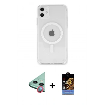 MARSİLYAN™- iPhone 11 Kılıf Kutup Klasik Serisi - Siyah Buffer Hayalet Cam Ekran Koruyucu + Raze Metal Kamera Lens - KI