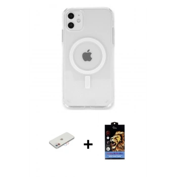 MARSİLYAN™- iPhone 11 Kılıf Kutup Klasik Serisi - Siyah Buffer Hayalet Cam Ekran Koruyucu + Renkli Kamera Lens Koruma Cam - PE