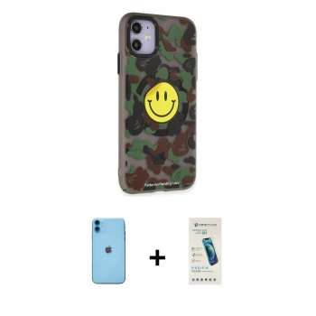 MARSİLYAN™- iPhone 11 Kılıf Nova Doku Koleksiyonu - Şeffaf Pasifik Cam Ekran Koruyucu + Neon Fosforlu Kamera Lens - MI