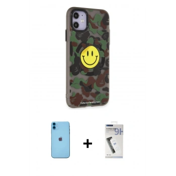 MARSİLYAN™- iPhone 11 Kılıf Nova Doku Koleksiyonu - Şeffaf Uv Polymer Nano Ekran Koruyucu + Neon Fosforlu Kamera Lens - MI