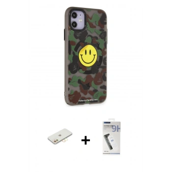 MARSİLYAN™- iPhone 11 Kılıf Nova Doku Koleksiyonu - Şeffaf Uv Polymer Nano Ekran Koruyucu + Renkli Kamera Lens Koruma Cam - SI