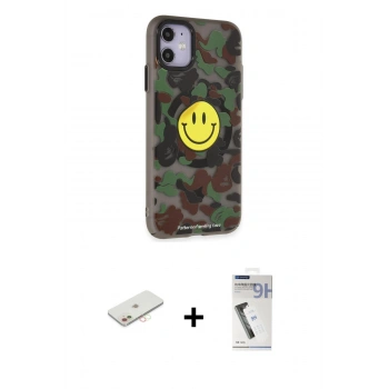 MARSİLYAN™- iPhone 11 Kılıf Nova Doku Koleksiyonu - Şeffaf Uv Polymer Nano Ekran Koruyucu + Renkli Kamera Lens Koruma Cam - YL