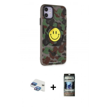 MARSİLYAN™- iPhone 11 Kılıf Nova Doku Koleksiyonu - Siyah 34D Hayalet Izgaralı Cam + Pers Alüminyum Kamera Lens - GI