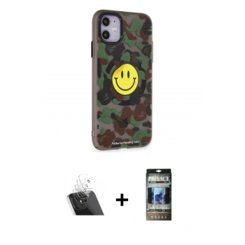 MARSİLYAN™- iPhone 11 Kılıf Nova Doku Koleksiyonu - Siyah 34D Hayalet Izgaralı Cam + Kamera Lens Koruma Cam - SF
