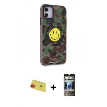 MARSİLYAN™- iPhone 11 Kılıf Nova Doku Koleksiyonu - Siyah 34D Hayalet Izgaralı Cam + Rainbow Kamera Lens Koruma Cam - KI