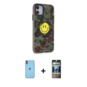 MARSİLYAN™- iPhone 11 Kılıf Nova Doku Koleksiyonu - Siyah 34D Hayalet Izgaralı Cam + Neon Fosforlu Kamera Lens - TU