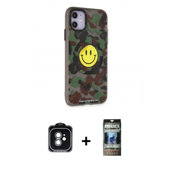 MARSİLYAN™- iPhone 11 Kılıf Nova Doku Koleksiyonu - Siyah 34D Hayalet Izgaralı Cam + PVD Metal Kamera Lens - YL