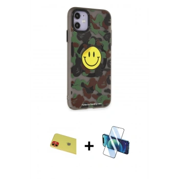 MARSİLYAN™- iPhone 11 Kılıf Nova Doku Koleksiyonu - Siyah 3D Antistatik Cam Ekran Koruyucu + Rainbow Kamera Lens Koruma Cam - KI