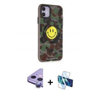 MARSİLYAN™- iPhone 11 Kılıf Nova Doku Koleksiyonu - Siyah 3D Antistatik Cam Ekran Koruyucu + Raze Metal Kamera Lens - MR