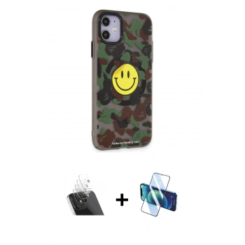 MARSİLYAN™- iPhone 11 Kılıf Nova Doku Koleksiyonu - Siyah 3D Antistatik Cam Ekran Koruyucu + Kamera Lens Koruma Cam - SF