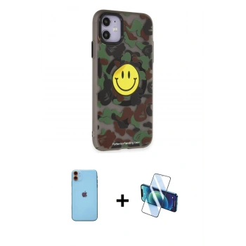 MARSİLYAN™- iPhone 11 Kılıf Nova Doku Koleksiyonu - Siyah 3D Antistatik Cam Ekran Koruyucu + Neon Fosforlu Kamera Lens - TU