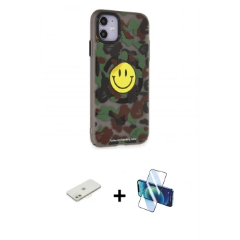 MARSİLYAN™- iPhone 11 Kılıf Nova Doku Koleksiyonu - Siyah 3D Antistatik Cam Ekran Koruyucu + Renkli Kamera Lens Koruma Cam - TU