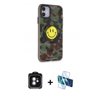 MARSİLYAN™- iPhone 11 Kılıf Nova Doku Koleksiyonu - Siyah 3D Antistatik Cam Ekran Koruyucu + PVD Metal Kamera Lens - YL