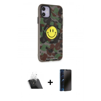 MARSİLYAN™- iPhone 11 Kılıf Nova Doku Koleksiyonu - Siyah 3D Antistatik Hayalet Cam Ekran Koruyucu + Kamera Lens Koruma Cam - SF