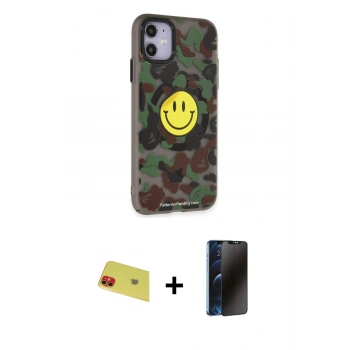 MARSİLYAN™- iPhone 11 Kılıf Nova Doku Koleksiyonu - Siyah 3D Antistatik Hayalet Cam Ekran Koruyucu + Rainbow Kamera Lens Koruma Cam - KI