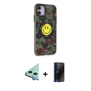 MARSİLYAN™- iPhone 11 Kılıf Nova Doku Koleksiyonu - Siyah 3D Antistatik Hayalet Cam Ekran Koruyucu + Raze Metal Kamera Lens - MI