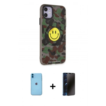 MARSİLYAN™- iPhone 11 Kılıf Nova Doku Koleksiyonu - Siyah 3D Antistatik Hayalet Cam Ekran Koruyucu + Neon Fosforlu Kamera Lens - MI