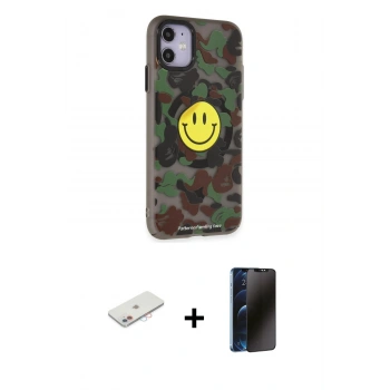 MARSİLYAN™- iPhone 11 Kılıf Nova Doku Koleksiyonu - Siyah 3D Antistatik Hayalet Cam Ekran Koruyucu + Renkli Kamera Lens Koruma Cam - PE