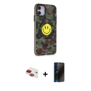 MARSİLYAN™- iPhone 11 Kılıf Nova Doku Koleksiyonu - Siyah 3D Antistatik Hayalet Cam Ekran Koruyucu + Pers Alüminyum Kamera Lens - KI