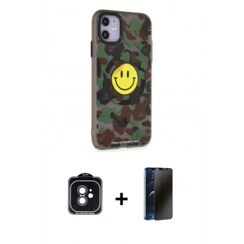 MARSİLYAN™- iPhone 11 Kılıf Nova Doku Koleksiyonu - Siyah 3D Antistatik Hayalet Cam Ekran Koruyucu + PVD Metal Kamera Lens - SH