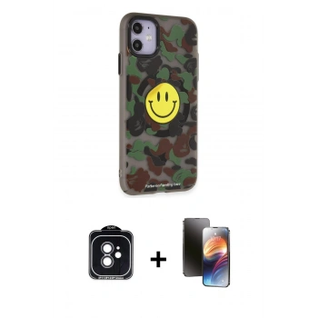 MARSİLYAN™- iPhone 11 Kılıf Nova Doku Koleksiyonu - Siyah 3D Antistatik Mat Seramik Nano Ekran Koruyucu + PVD Metal Kamera Lens - SH