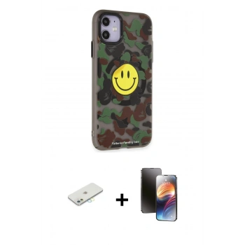 MARSİLYAN™- iPhone 11 Kılıf Nova Doku Koleksiyonu - Siyah 3D Antistatik Mat Seramik Nano Ekran Koruyucu + Renkli Kamera Lens Koruma Cam - SI