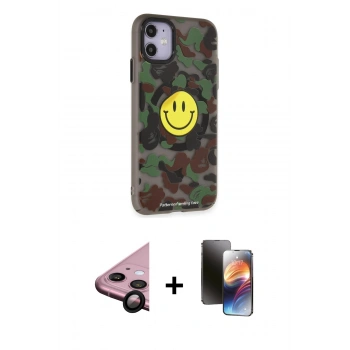 MARSİLYAN™- iPhone 11 Kılıf Nova Doku Koleksiyonu - Siyah 3D Antistatik Mat Seramik Nano Ekran Koruyucu + Raze Metal Kamera Lens - SH