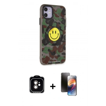 MARSİLYAN™- iPhone 11 Kılıf Nova Doku Koleksiyonu - Siyah 3D Antistatik Mat Seramik Nano Ekran Koruyucu + PVD Metal Kamera Lens - TU