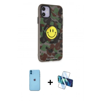 MARSİLYAN™- iPhone 11 Kılıf Nova Doku Koleksiyonu - Siyah 3D Antistatik Seramik Nano Ekran Koruyucu + Neon Fosforlu Kamera Lens - MI