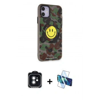 MARSİLYAN™- iPhone 11 Kılıf Nova Doku Koleksiyonu - Siyah 3D Antistatik Seramik Nano Ekran Koruyucu + PVD Metal Kamera Lens - SH