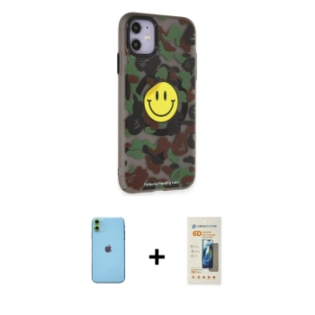 MARSİLYAN™- iPhone 11 Kılıf Nova Doku Koleksiyonu - Siyah 6D Mat Seramik Hayalet Nano Ekran Koruyucu + Neon Fosforlu Kamera Lens - YL