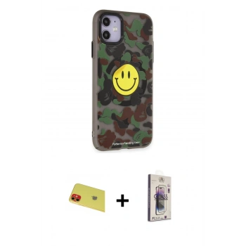 MARSİLYAN™- iPhone 11 Kılıf Nova Doku Koleksiyonu - Siyah Bilvis 3D Cam Ekran Koruyucu + Rainbow Kamera Lens Koruma Cam - KI
